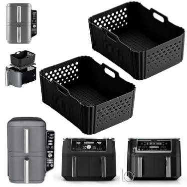 Imagem de Pacote com 2 forros de silicone para fritadeira Ninja 10QT DualZone DZ401 DZ550 DZ302, forros retangulares reutilizáveis antiaderentes, compatíveis com Ninja Foodi DoubleStack SL401 SL400 e outras