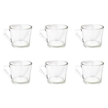 Imagem de Xícaras De Vidro 185ml Para Chá Café Com Alça Sem Pires - 6 Unidades -