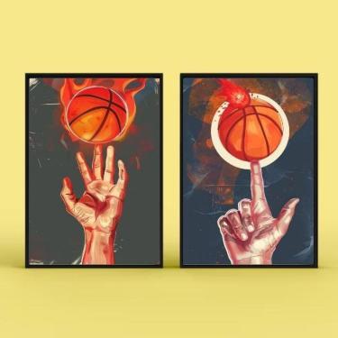 Imagem de Kit 2 Quadros Esporte Basquete 33X24Cm - Com Vidro