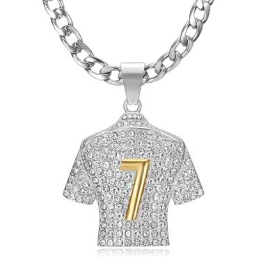 Imagem de Colar masculino de aço inoxidável banhado a ouro 18 K, com pingente de estrela de futebol número 7, corrente de 61 cm, 7 mm, joia de presente para jogador de futebol, Large, Aço inoxidável, Zircônia
