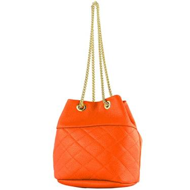 Imagem de modamoda de T245/T246 Bolsa feminina de couro italiano, fecho de corrente dourada, 20 x 14 cm, Laranja/couro