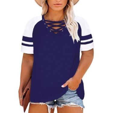 Imagem de Blusa túnica feminina Happy Sailed plus size com decote em V azul 4X