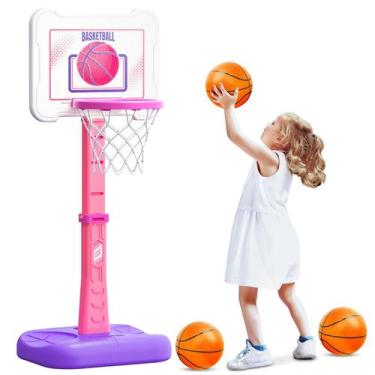 Imagem de Cesta de basquete infantil ShyLizard Indoor com 3 bolas rosa de 1 a 3 