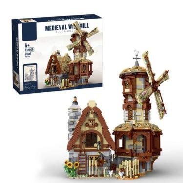 Imagem de Bloco de Montar Moinho de Vento Medieval Retrô 2808 peças Decoração Br