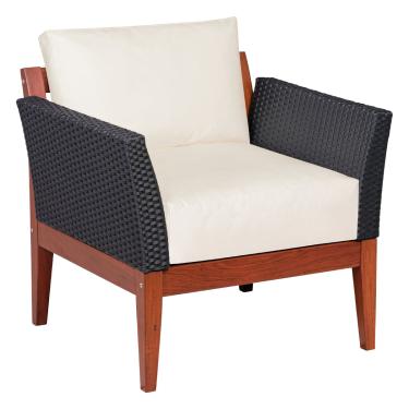 Imagem de Poltrona de Madeira Tramontina em Jatobá Eco Blindage Encosto e Assento Estofado Impermeável e Braços em Fibra Preta