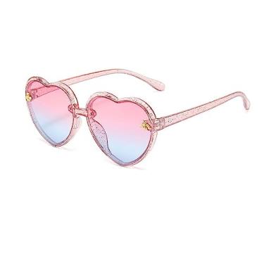 Imagem de Ridering Óculos de sol de coração para meninas pequenas, brilhantes, bonitos, modernos, proteção UV400, óculos de sol em formato de coração, Rosa transparente, tamanho �nico