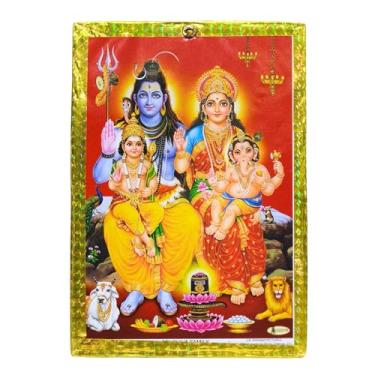 Imagem de Moldura decorativa Shiv Parivar para Templo Doméstico – Pôster religioso vertical de 15 x 12 cm com borda brilhante | Moldura de família de deus hindu para sala Puja, sala de estar e presentes