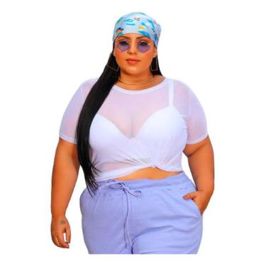 Imagem de Blusa Poá Tule Transparente Bolinha Plus Size Grande - PLUS MESMO E DA