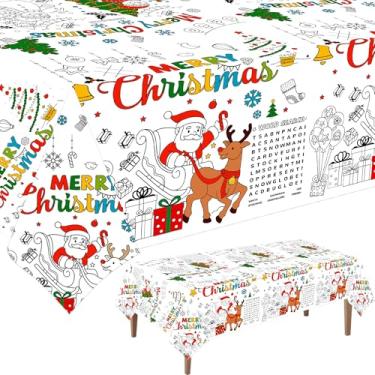Imagem de CUUSNNY Toalha de mesa para colorir de Natal para crianças, 137 x 272 cm, pôsteres gigantes de Natal, artesanato, toalha de mesa de papel para decoração de festa, sala de aula, jogos e atividades