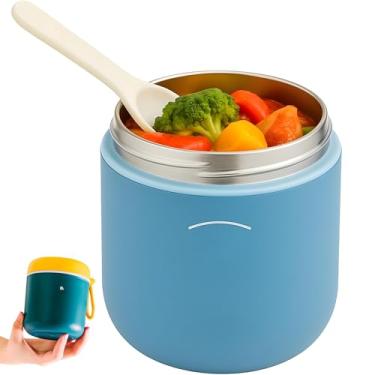 Imagem de Pote Térmico Com Colher Para Alimentos, Pote Marmita, Recipiente Térmico para Frutas e Sopa Em Aço Inox 530ml Conserva 8h Quente Frio BPA Free (Azul)