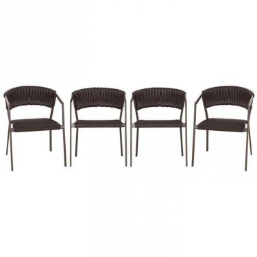 Imagem de 4 Cadeiras Atenas Alumínio Tricô Náutico P/ Cozinha Trama Marrom