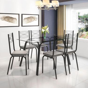 Imagem de Conjunto De Mesa Preto De 1,40M Vidro Incolor Com 6 Cadeiras