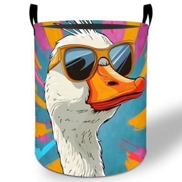 Imagem de Cesto de roupa suja de pato, 50 x 40 cm, animal de desenho engraçado, dobrável, impermeável, balde de armazenamento de roupas Oxford para quarto, banheiro, quarto, berçário, organizador de brinquedos