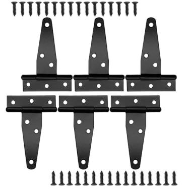 Imagem de Jiozermi 6 peças de dobradiças de alça em T de 7,6 cm, dobradiças de porta de celeiro para serviço pesado, dobradiças de portão para cercas de madeira, galpão de porta de celeiro