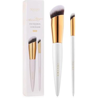 Imagem de docolor Pincel Para Corretivo E Base Maquiagem Líquida, 2 Peças, Kabuki Angular Esfumar, Pó Cremoso Perfeito Pontilhar, Iluminador Contorno Do Nariz