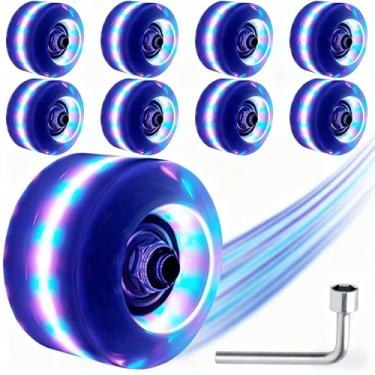 Imagem de Rodas de skate iluminadas com rolamentos instalados para ambientes externos ou internos, pacote com 8 unidades de 58 × 32 mm, acessórios para skate e quadriciclos (A-Multicolor - PBG)