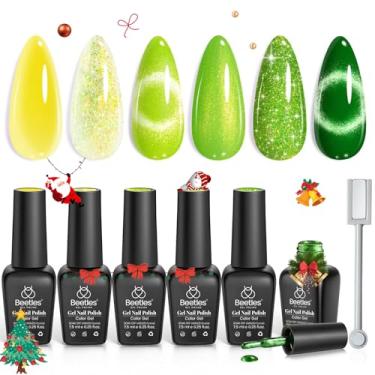 Imagem de Beetles Green Conjunto de esmalte de gel de Halloween, kit de esmalte de gel de outono, 6 cores, amarelo, glíter, olho de gato, com ímã de olho de gato, presentes para mulheres, arte de manicure faça