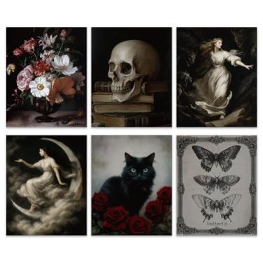 Imagem de GOMAKERER 6 peças de impressões de arte de parede Dark Academia, decoração de parede gótica vitoriana, imagens estéticas temperamentais para decoração de quarto, escritório, casa, 20 x 25 cm, sem
