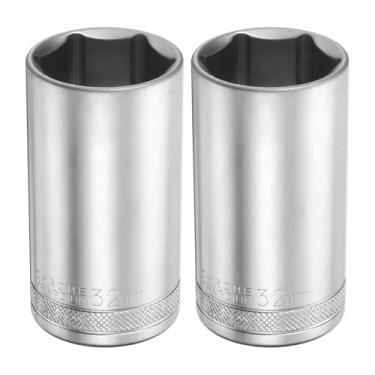 Imagem de HARFINGTON 2 peças soquete profundo de 6 pontos 1/5.1 cm Drive 32 mm Deep Metric CR-V aço polido niquelado 78 mm / 3,1" ferramenta de soquete sextavado longo para reparo de parafusos de porcas