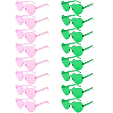 Imagem de Semato 16 peças de óculos de sol de coração, sem aro, em forma de coração, lembrancinhas de festa de despedida de solteira, Rosa + verde, Standard