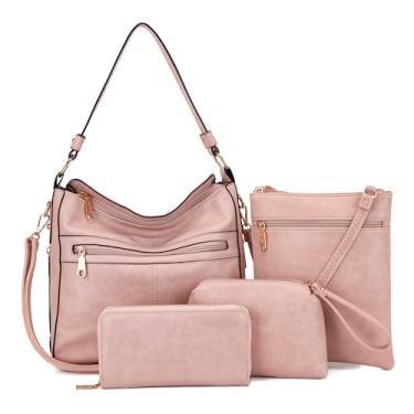 Imagem de Bolsas femininas conjunto de bolsas e carteira grande Hobo bolsa transversal bolsa feminina bolsas bolsas 4 peças, A15-4 peças/conjunto rosa