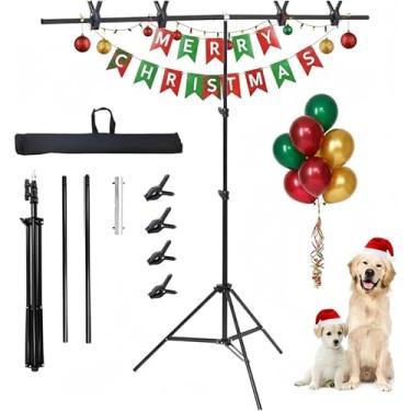 Imagem de Japard Suporte de pano de fundo para festas, suporte de banner 2 m x 1,5 m em forma de T, kit de suporte de fundo de estúdio fotográfico portátil com 4 grampos de mola e bolsa de transporte para