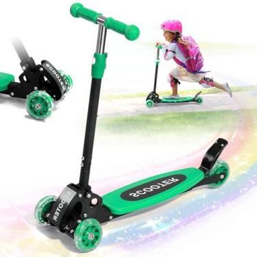 Imagem de Patinete para crianças de 3 a 7 anos, 3 trotinetes com 3 rodas, inclinada para dirigir, três patinete de altura ajustável para crianças, dobrável, seguro e estável para meninas de 3 a 5, 5 a 7 anos