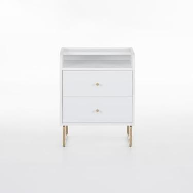 Imagem de Mesa de Cabeceira Lys 2 Gavetas 1 Prateleira 43 cm x 38 cm Off White/Dourado