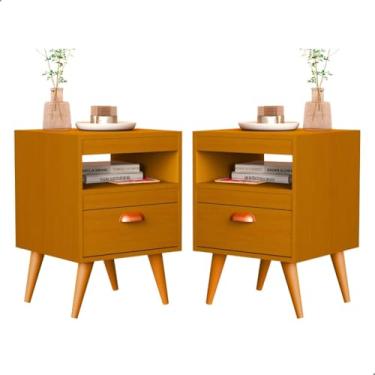 Imagem de Kit 2 Mesa De Cabeceira Para Quarto Com Pés e Gaveta Com Nicho Criado Mesinha Canto mesa de cabeceira com gaveta 56×34×31cm(Ype)