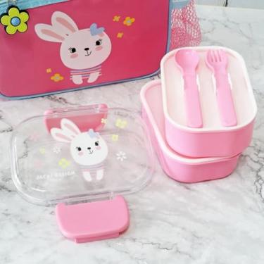 Imagem de Lancheira Pote Marmita C/Divisória Escolar Infantil Lanche Viagem Passeio Diversão da Criançada Merenda (Coelho)