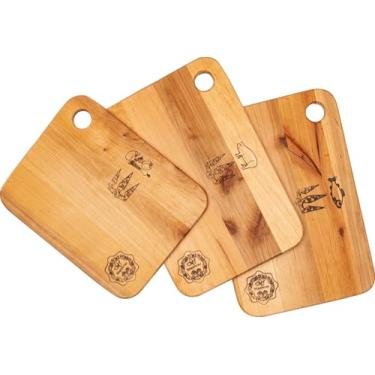 Imagem de Maysternya Conjunto de tábua de corte de madeira de amieiro de 3 peças - Tábuas de cozinha duráveis com alças para cortar, servir e charcutaria - 20 x 30 cm (2) e 20 x 25 cm (1)