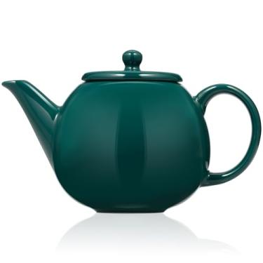 Imagem de PARACITY Bule de cerâmica 680 ml, bule de chá de porcelana com infusor removível de aço inoxidável 18/8, chaleira para flores e folhas soltas, máquina de chá para acampar, viagens (verde escuro)