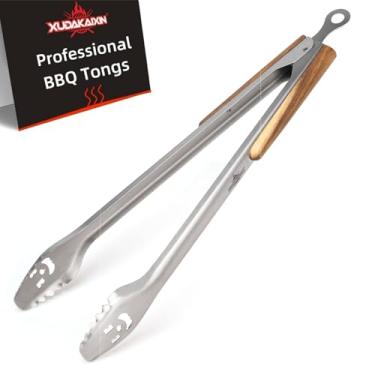 Imagem de XUDAKAIXIN Pinça de churrasco extra longa de aço inoxidável de 53 cm com cabo de acácia luxuoso estendido – Ferramenta de grelhar durável e fácil de limpar para cozinhar, usar na cozinha e churrascos