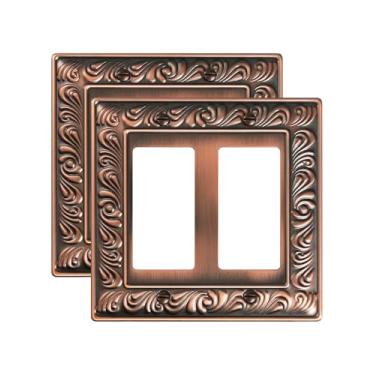 Imagem de TREEWELL Pacote com 2 placas decorativas duplas, placas decorativas para interruptores e tampas de tomada, 2 placas de parede de metal de cobre antigo, resistentes à corrosão