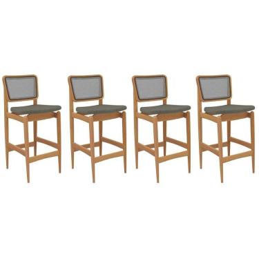 Imagem de Banqueta Sala De Jantar Liz 1bmm009ca Premium Madeira Maciça Kit 4 Un Carvalho-linho Escuro-tela Grafite - Kappesberg