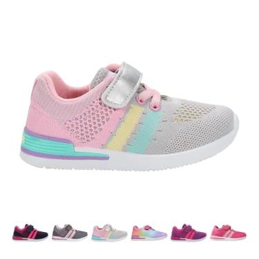 Imagem de Oomphies Tênis esportivo feminino Wynn – Cabedal de malha respirável, fecho de , palmilha acolchoada e design durável, Prata, 10 Little Kid