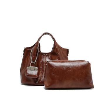 Imagem de Carteira feminina de couro artificial com alça de ombro removível, bolsa feminina, sacola, com alça superior, Marrom