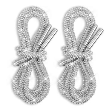 Imagem de guduling 2 peças de cadarços de strass para sapatos, cadarços de strass branco, renda de strass de cristal para tênis, cordão de substituição para calças de moletom shorts com capuz de cristal