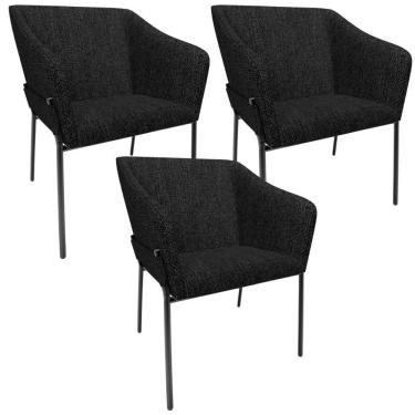 Imagem de Kit 3 Cadeiras Para Sala De Jantar Estar Living Olívia L02 Linho Chumbo - Lyam Decor