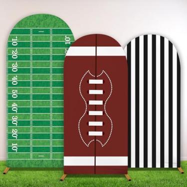 Imagem de 3 conjuntos de capas de fundo de arco com tema de futebol americano, capa de pano de fundo de tecido elástico arqueado, conjunto de banners para crianças, meninos, aniversário, futebol, festas