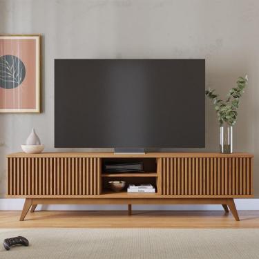 Imagem de Rack Bancada Com 4 Portas Ripadas Fortaleza - Freijó Freijó