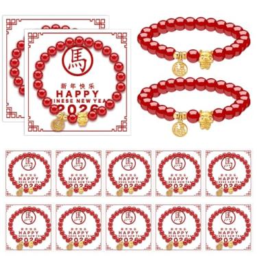 Imagem de Equsion 12 conjuntos de pulseiras com pingente de cavalo de ano novo 2026 com pingente de cavalo dourado do zodíaco chinês Feng Shui amuleto da sorte pulseira elástica para mulheres e homens presentes