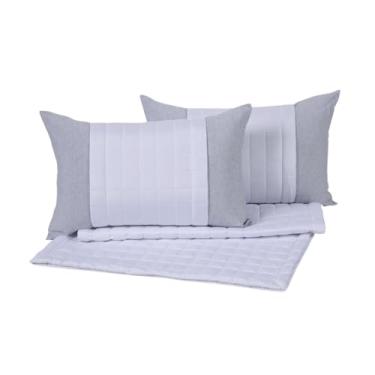 Imagem de Kit 5 Peças Peseira Decorativa Copacabana, Percal 300 Fios, 100% Poliéster, com Almofadas Cheias (Branco, Casal Padrão e Queen)