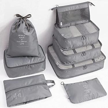 Imagem de 8 Conjunto de Cubos Embalagem para Malas Organizadores Acessórios Bagagem Viagem Sacolas Armazenamento Grandes e Leves Equipamento com Organizador Higiene Pessoal Cosméticos Roupas Sapatos Design Malh