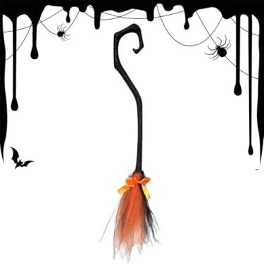 Imagem de Rrlihjgu Vassoura De Bruxa Halloween,Vassoura Decorativa De 94 Cm - Decoração Assustadora Portátil Com Para Parede Porta Exterior Interior Quintal - Varanda Jardim Frente Da Casa Interior E Exterior