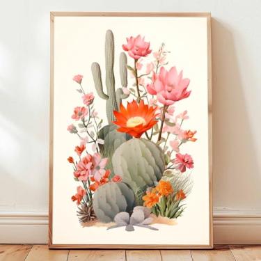Imagem de Cactus Canvas Wall Art Tela de flor neutra deserto cacto pôster flores imagem deserto mexicano pintura planta imagens coloridas arte floral sudoeste sala de arte de parede 40,6 x 61 cm sem moldura