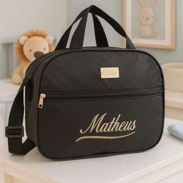 Imagem de Bolsa Saída Maternidade Pequena Personalizada Bebê Luxo (Preto Menino)