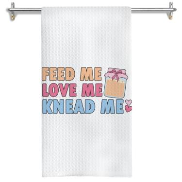 Imagem de GOOZHO Presentes engraçados de panificação, toalhas de cozinha, padeiros presentes para amantes de panificação para mulheres, toalhas de prato de chá para cozinha, toalhas de mão decorativas Feed Love