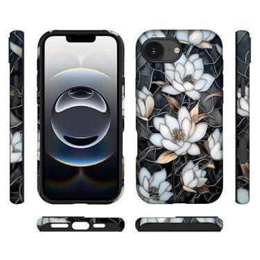 Imagem de ilikediy Capa híbrida para iPhone 16E com 2 camadas rígidas de silicone com estampa protetora - Magnólia de vitral