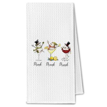 Imagem de ChissNook Toalhas de cozinha de Natal, boneco de neve, coquetel, vinho, presentes para amantes de vinho Martini, panos de prato para cozinha, toalha de mão decorativa engraçada de Natal com boneco de